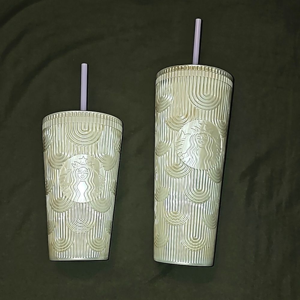 Two starbucks cups nwt 16oz & 24oz white with purple straw